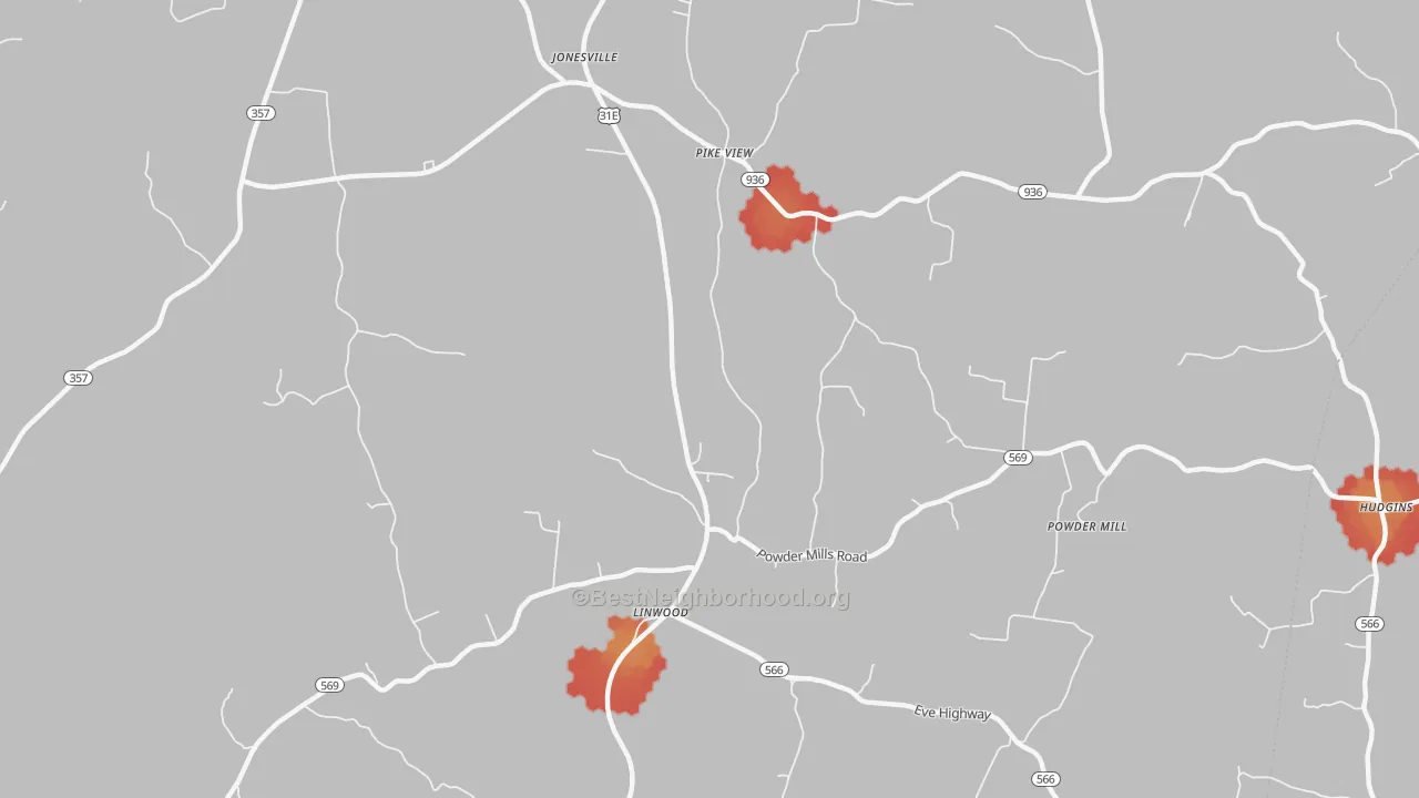 Walk Grade map of Pike View, KY, walkable areas in green and car-dependent areas in red