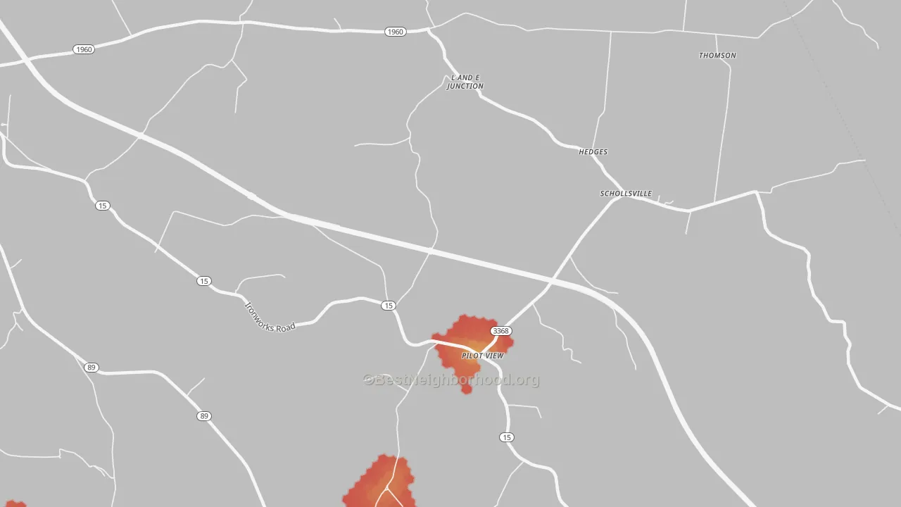 Walk Grade map of Pilot View, KY, walkable areas in green and car-dependent areas in red