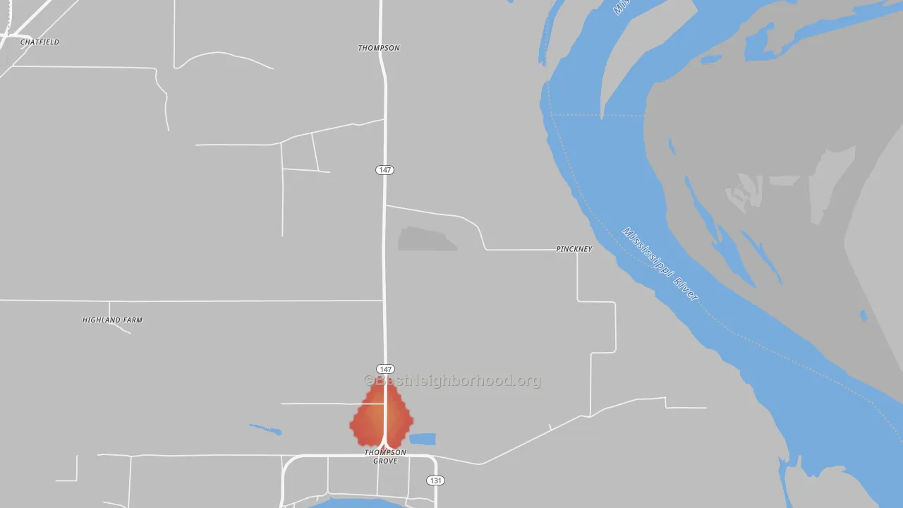 Walk Grade map of Pinckney, AR, walkable areas in green and car-dependent areas in red