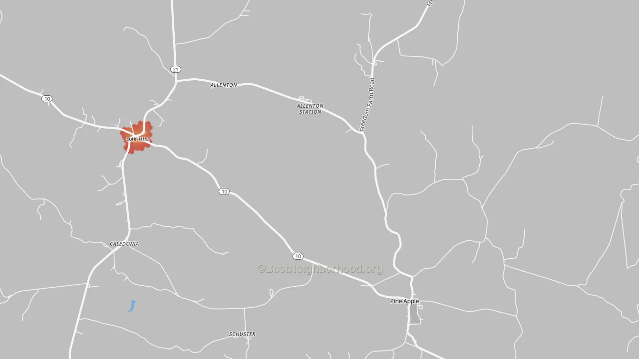 Walk Grade map of Pine Apple, AL, walkable areas in green and car-dependent areas in red