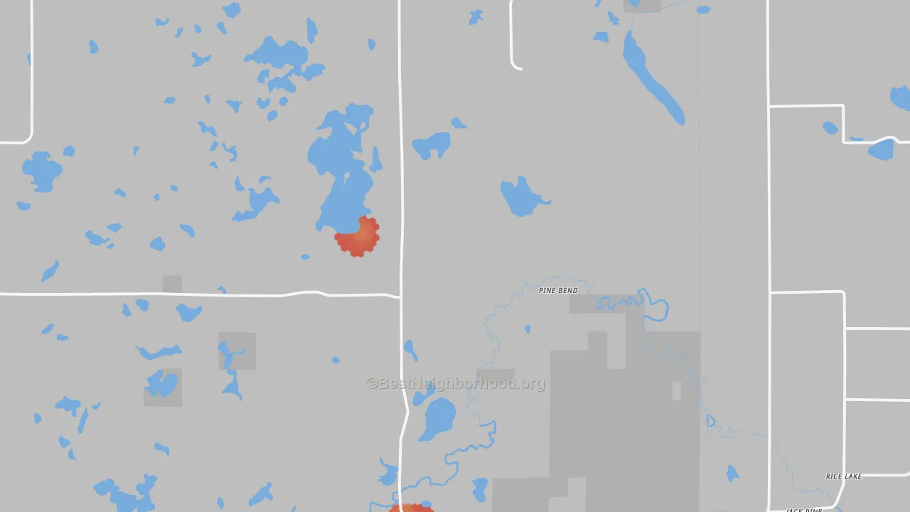 Walk Grade map of Pine Bend, MN, walkable areas in green and car-dependent areas in red