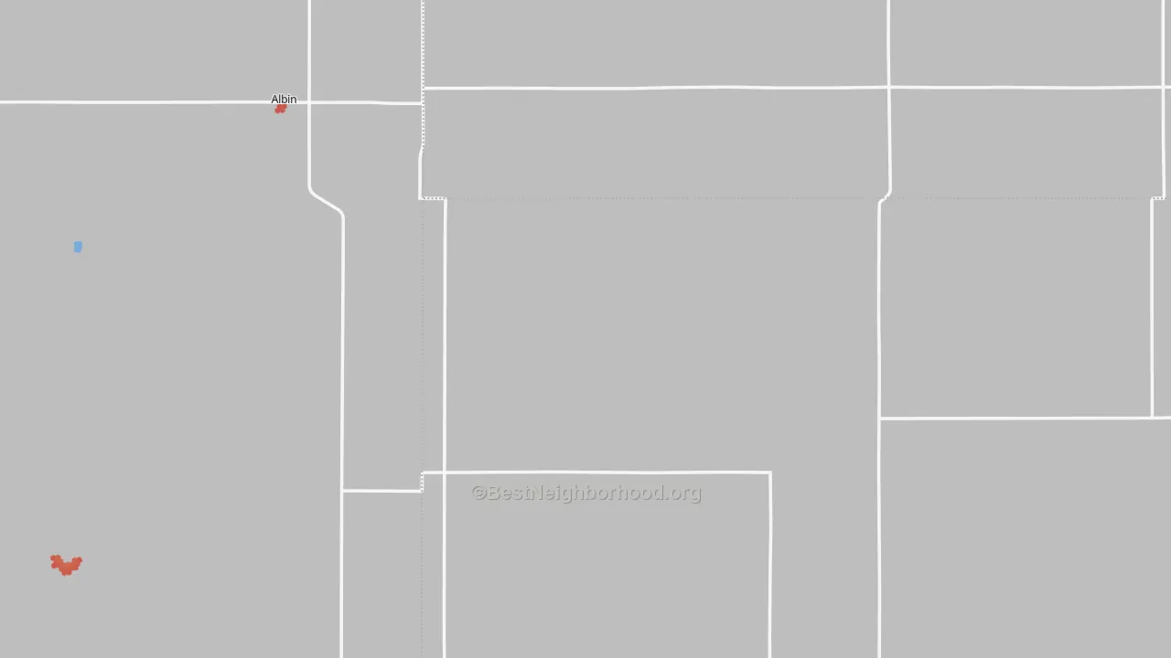 Walk Grade map of Pine Bluffs, NE, walkable areas in green and car-dependent areas in red