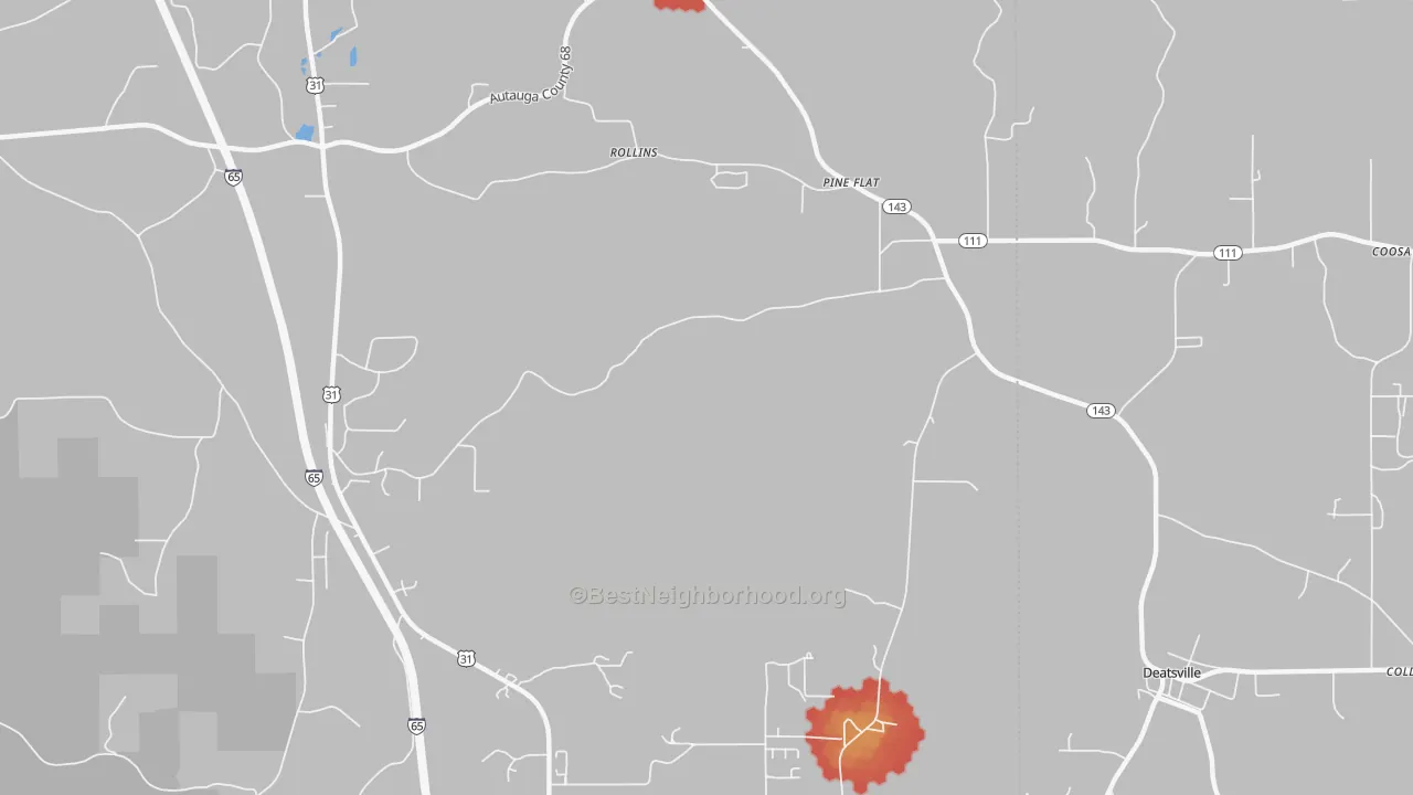 Walk Grade map of Pine Flat, AL, walkable areas in green and car-dependent areas in red