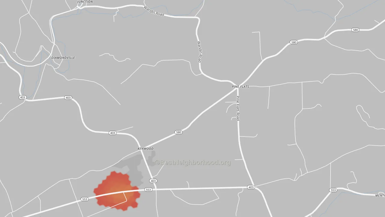 Walk Grade map of Pine Flats, PA, walkable areas in green and car-dependent areas in red