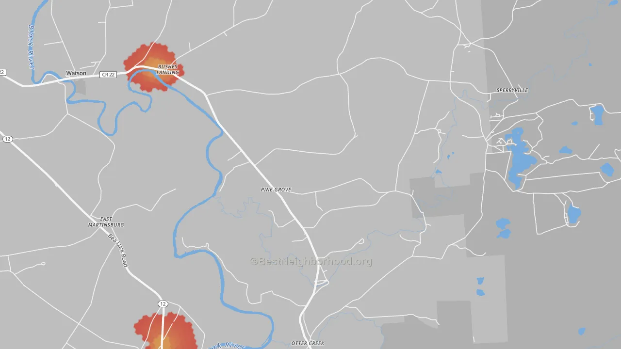 Walk Grade map of Pine Grove, NY, walkable areas in green and car-dependent areas in red