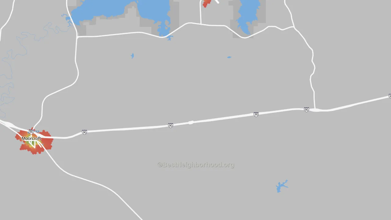 Walk Grade map of Pine Haven, WY, walkable areas in green and car-dependent areas in red