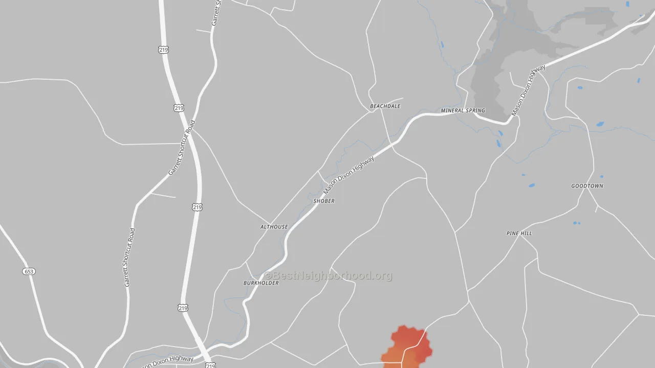 Walk Grade map of Pine Hill, PA, walkable areas in green and car-dependent areas in red