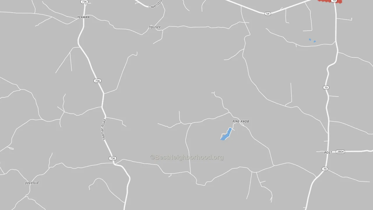 Walk Grade map of Pine Knob, KY, walkable areas in green and car-dependent areas in red