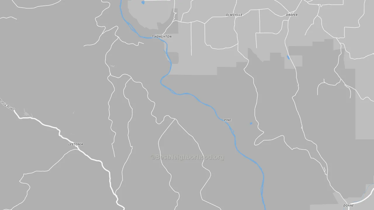 Walk Grade map of Pine, PA, walkable areas in green and car-dependent areas in red