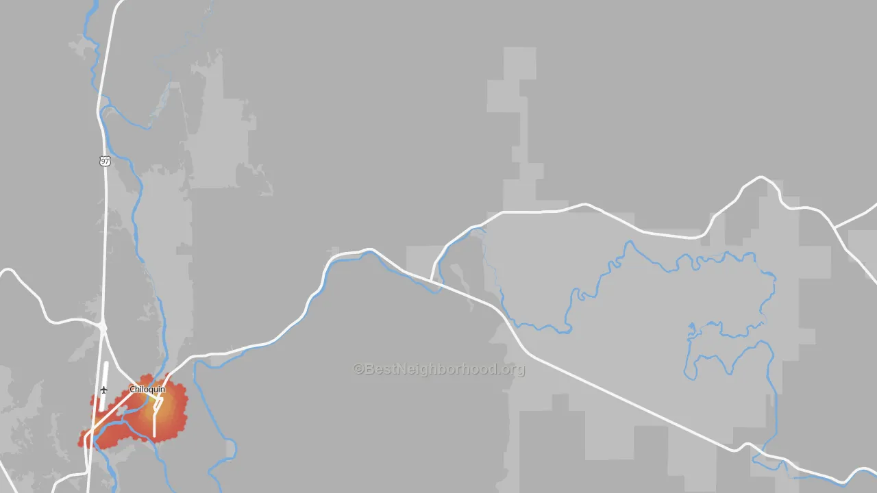 Walk Grade map of Pine Ridge, OR, walkable areas in green and car-dependent areas in red