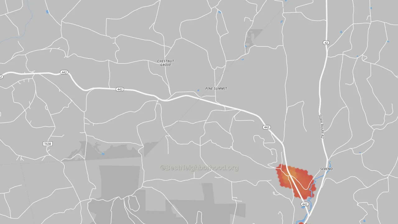 Walk Grade map of Pine Summit, PA, walkable areas in green and car-dependent areas in red