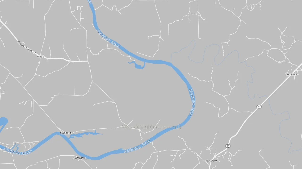 Walk Grade map of Pinebelt, AL, walkable areas in green and car-dependent areas in red