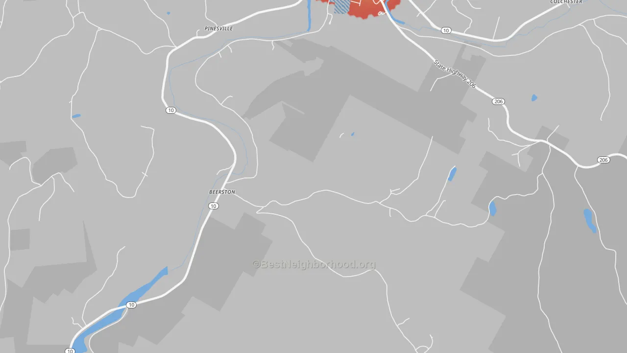 Walk Grade map of Pinesville, NY, walkable areas in green and car-dependent areas in red