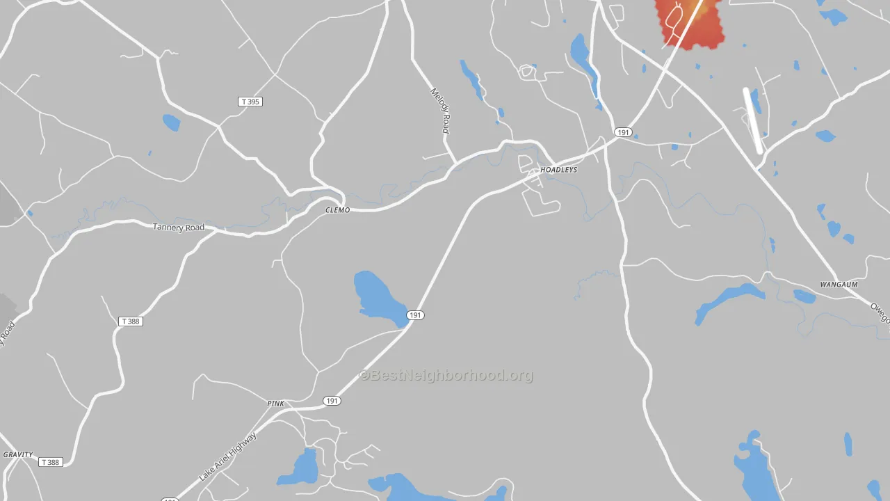Walk Grade map of Pink, PA, walkable areas in green and car-dependent areas in red