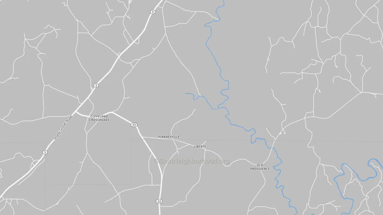 Walk Grade map of Pinkneyville, AL, walkable areas in green and car-dependent areas in red