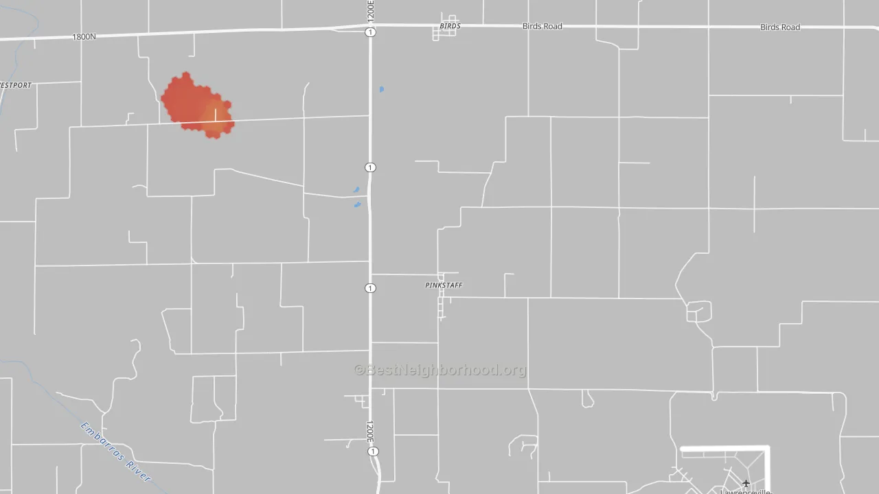 Walk Grade map of Pinkstaff, IL, walkable areas in green and car-dependent areas in red