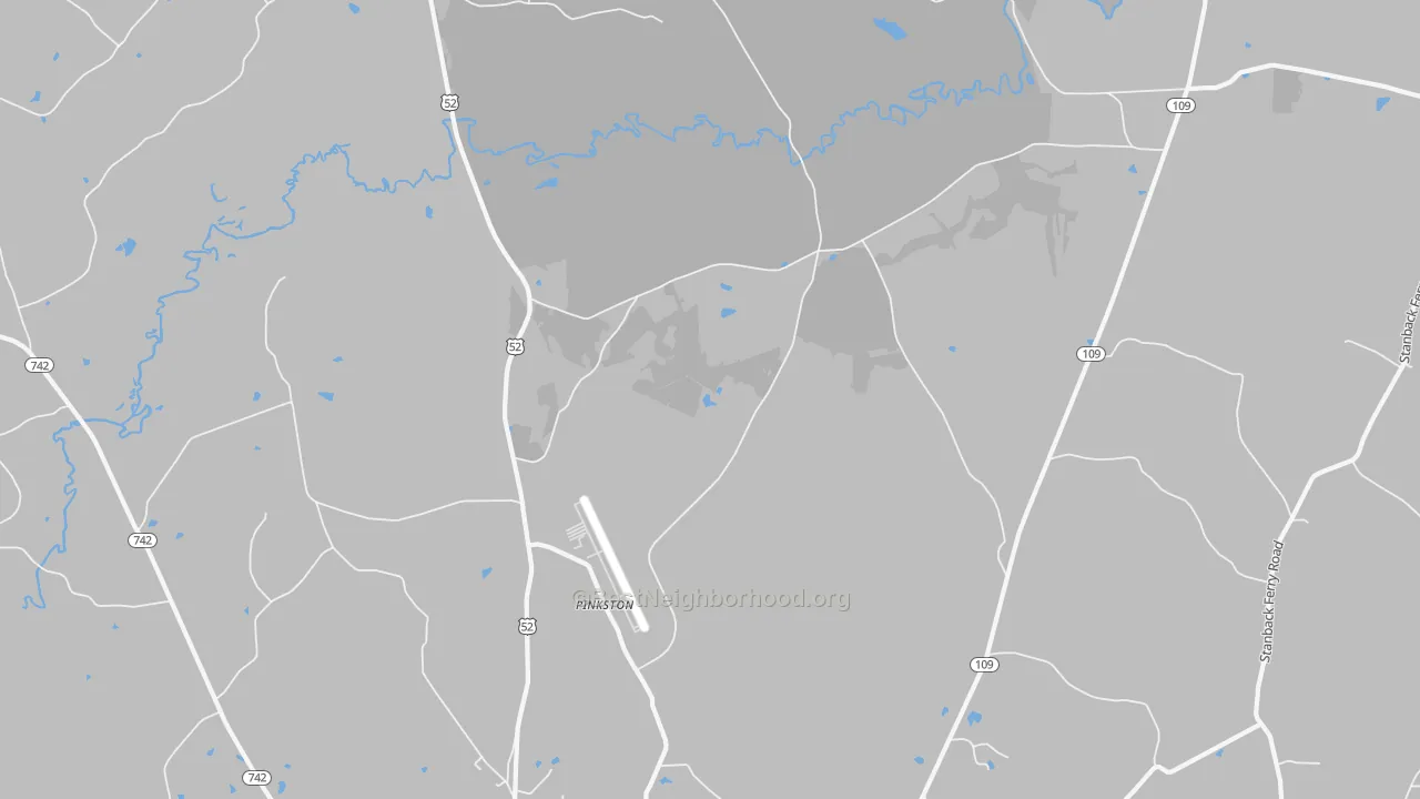 Walk Grade map of Pinkston, NC, walkable areas in green and car-dependent areas in red