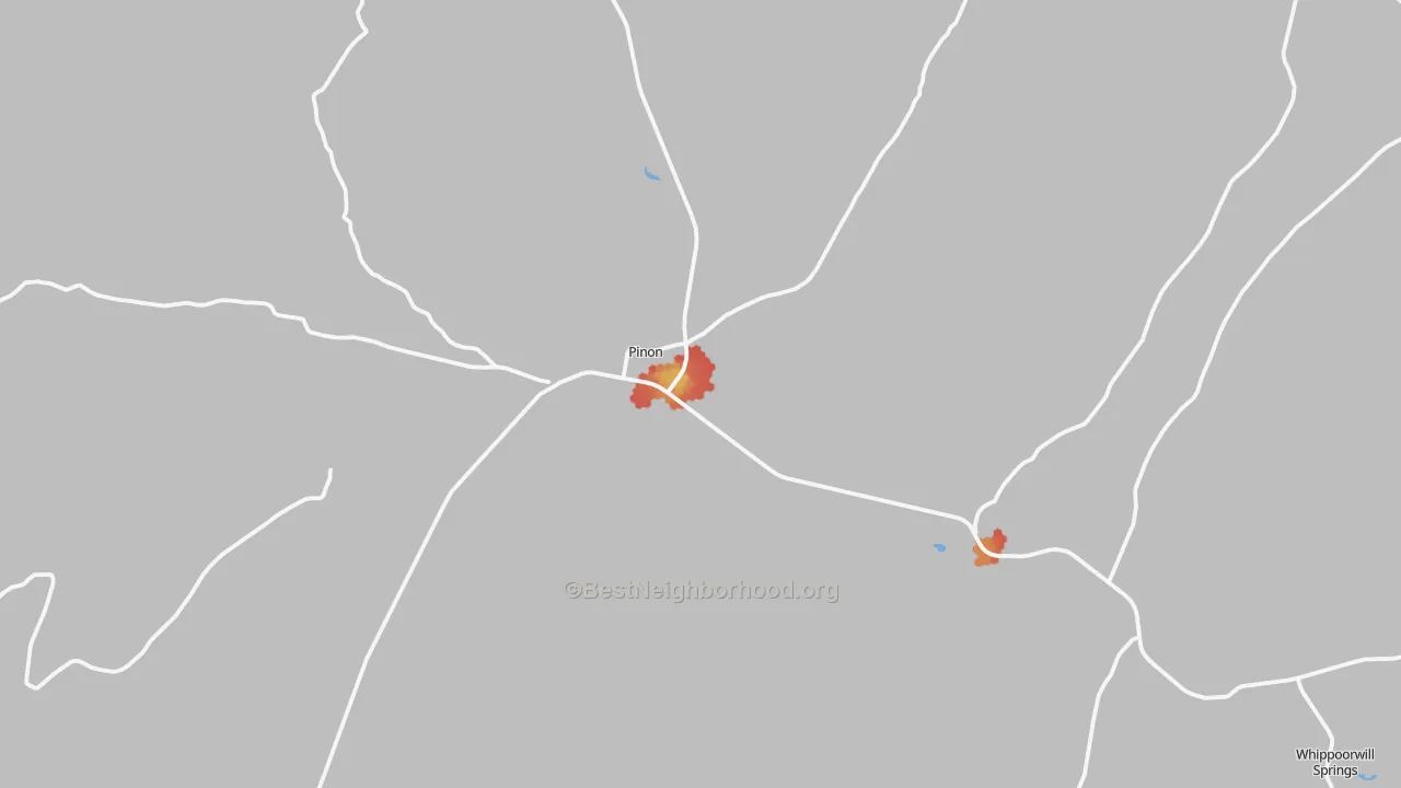 Walk Grade map of Pinon, AZ, walkable areas in green and car-dependent areas in red