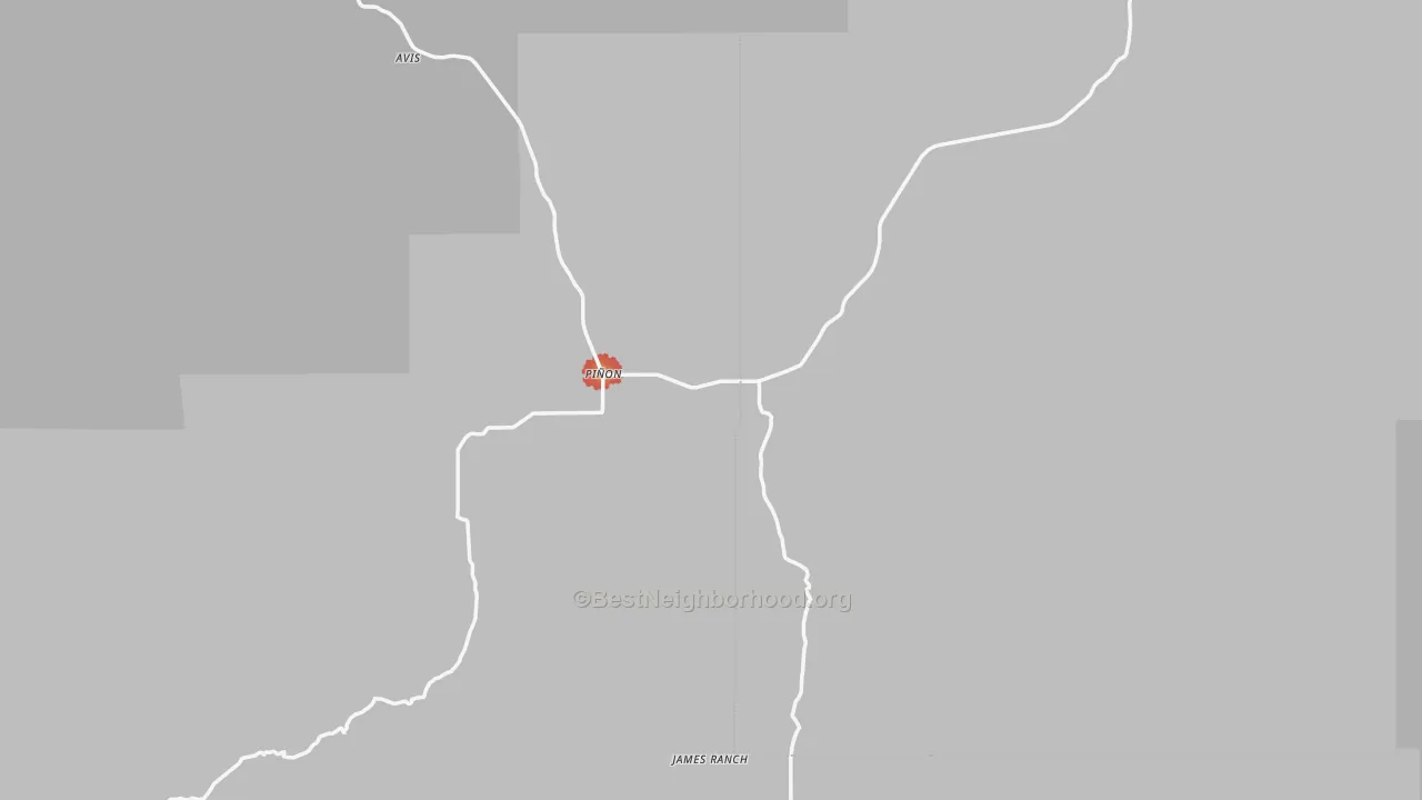 Walk Grade map of Pinon, NM, walkable areas in green and car-dependent areas in red