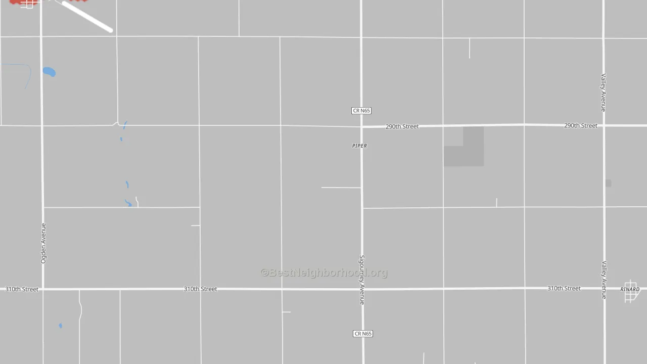 Walk Grade map of Piper, IA, walkable areas in green and car-dependent areas in red