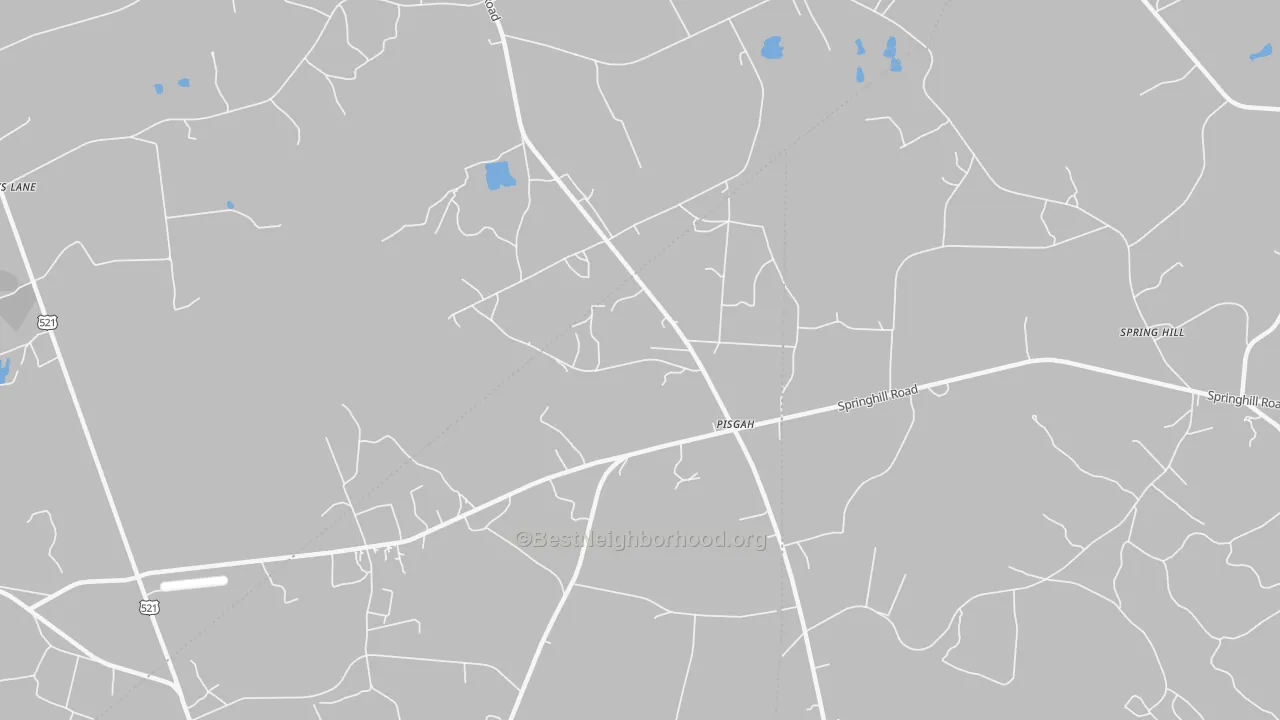 Walk Grade map of Pisgah, SC, walkable areas in green and car-dependent areas in red