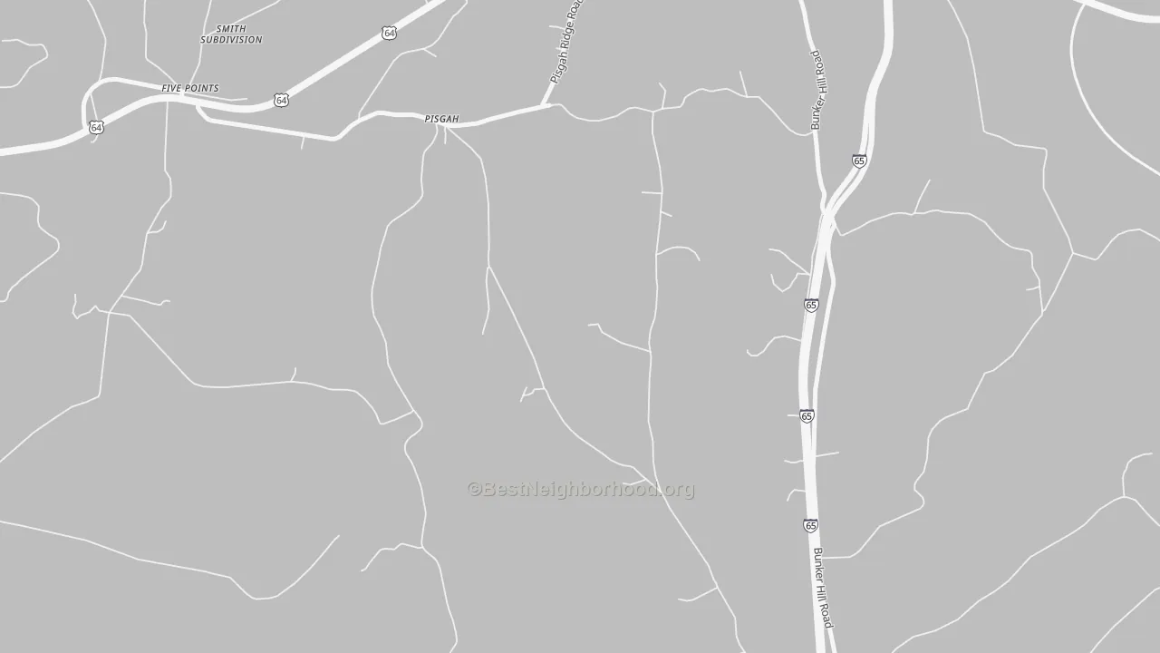 Walk Grade map of Pisgah, TN, walkable areas in green and car-dependent areas in red