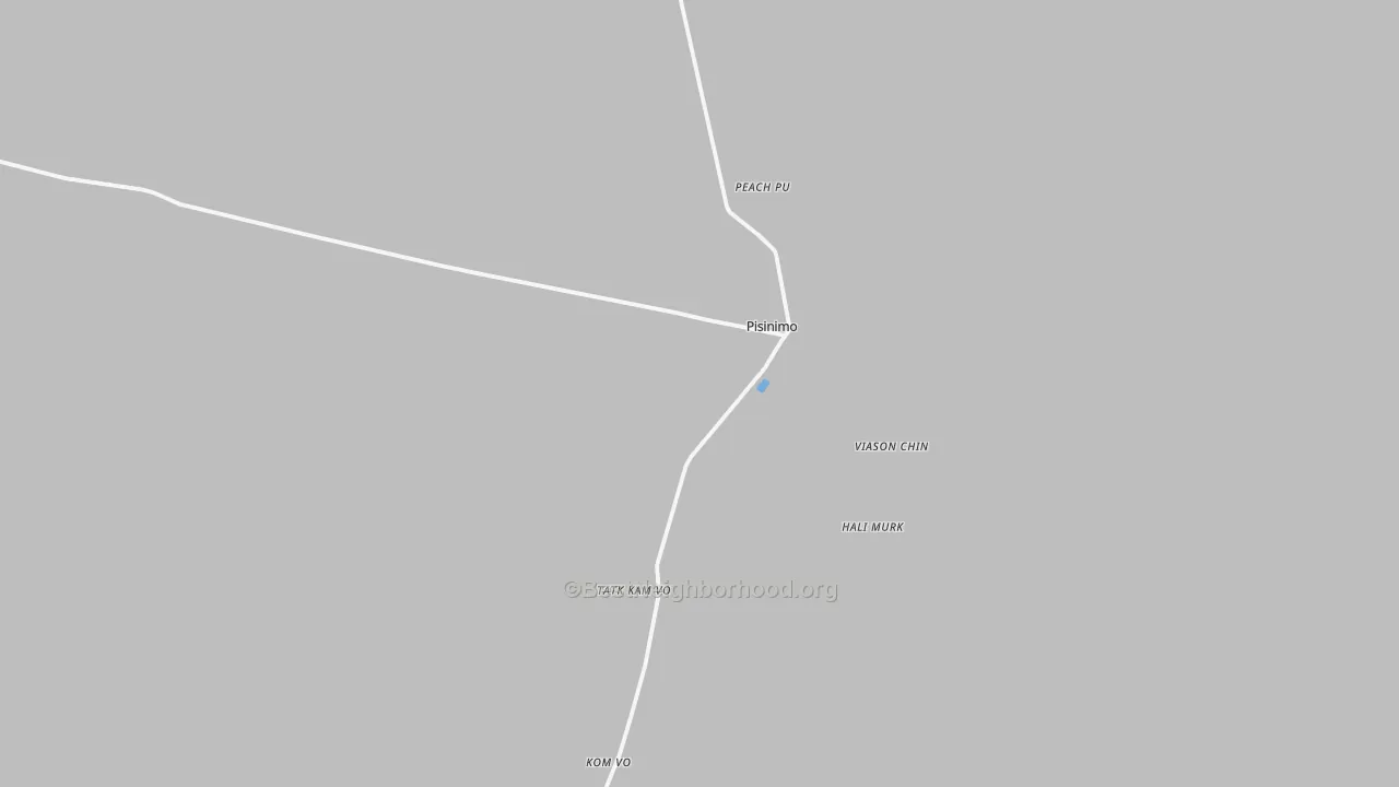 Walk Grade map of Pisinemo, AZ, walkable areas in green and car-dependent areas in red