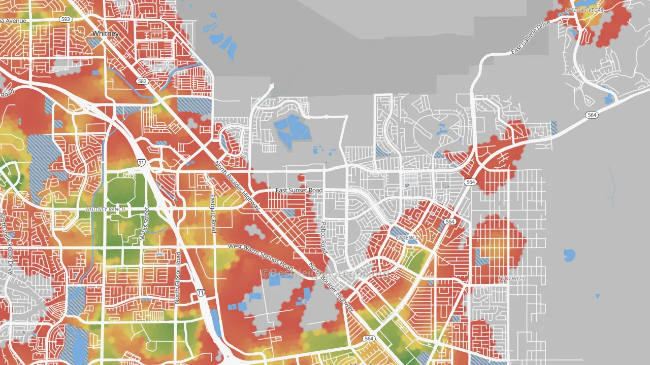 Walk Grade map of Pittman, Henderson, NV, walkable areas in green and car-dependent areas in red
