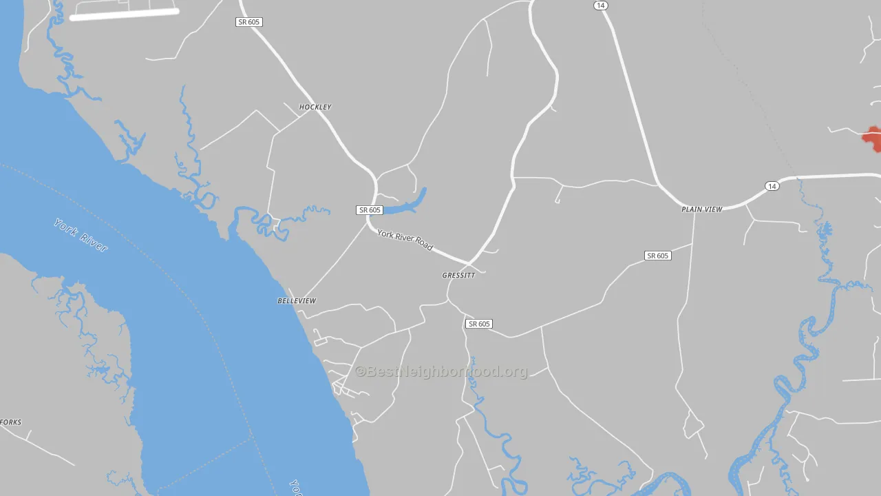 Walk Grade map of Plain View, VA, walkable areas in green and car-dependent areas in red
