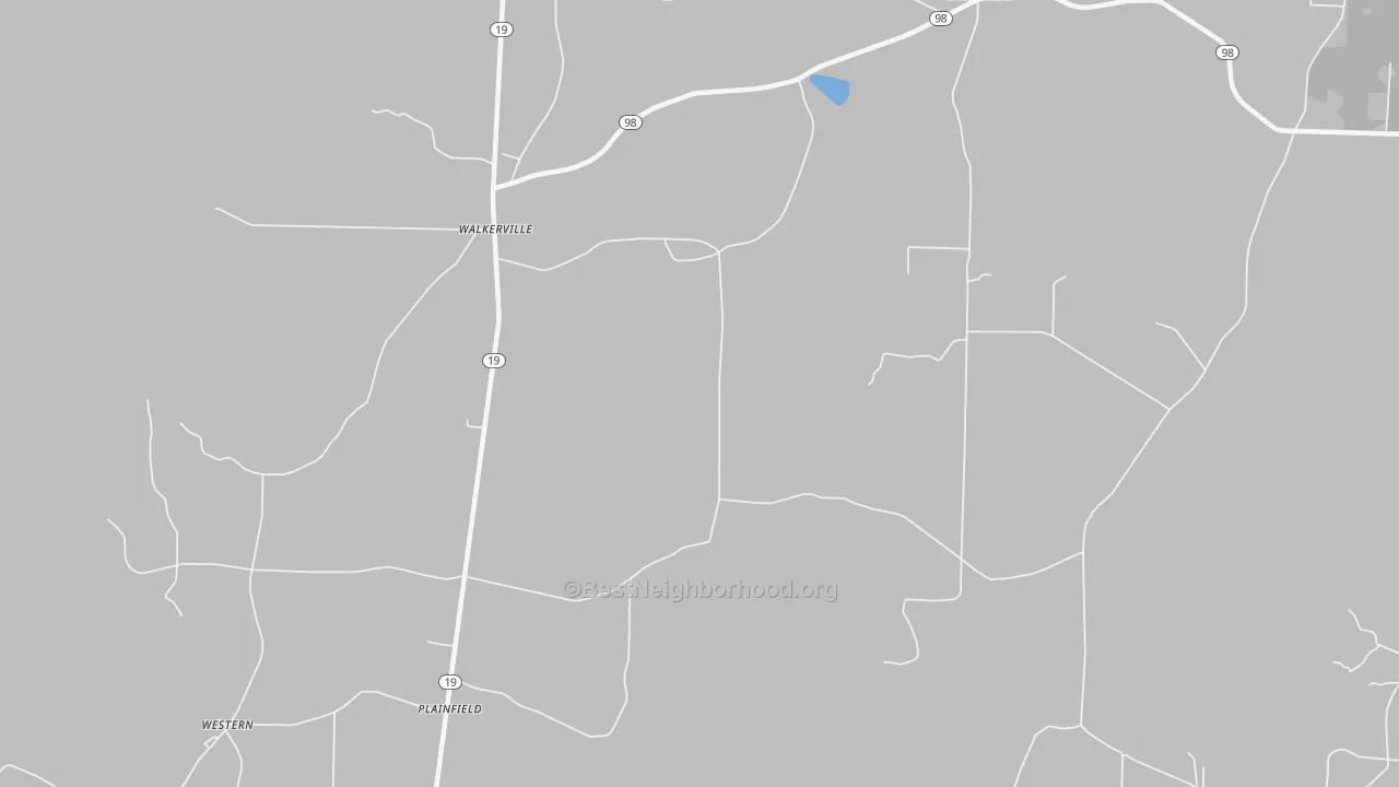 Walk Grade map of Plainfield, AR, walkable areas in green and car-dependent areas in red