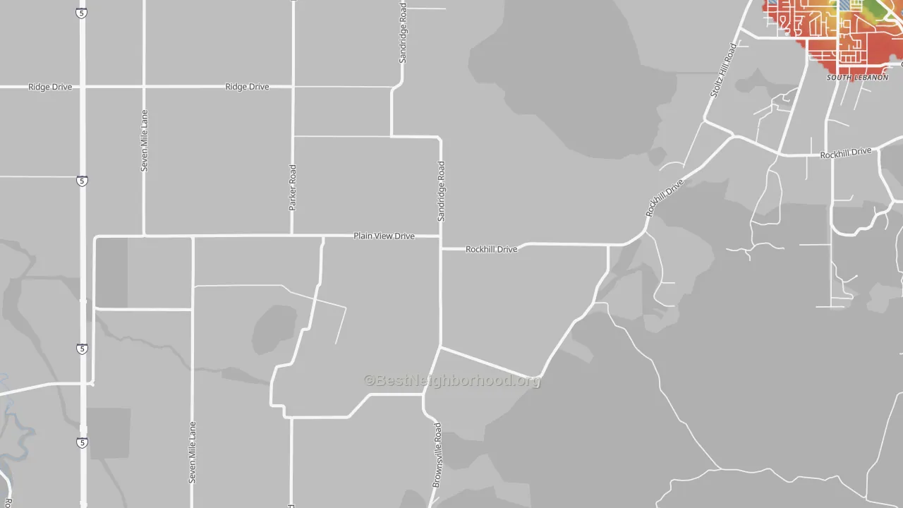 Walk Grade map of Plainview, OR, walkable areas in green and car-dependent areas in red