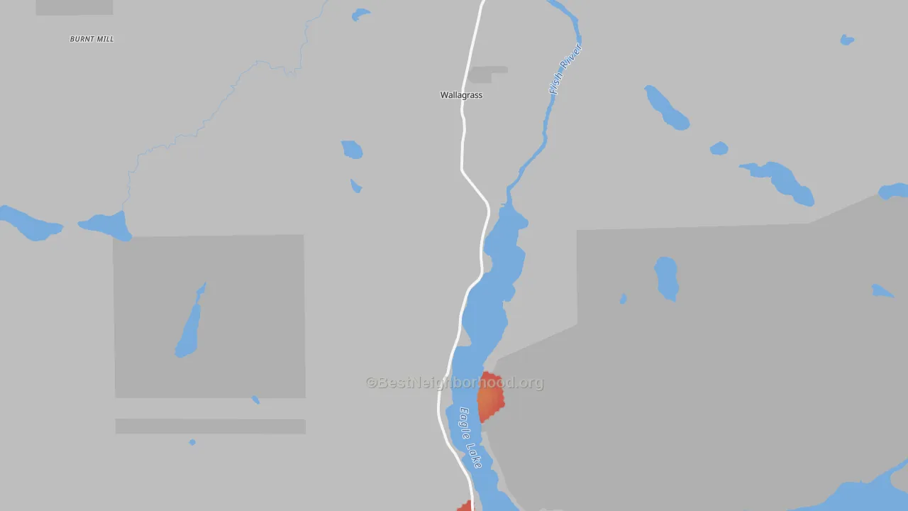 Walk Grade map of Plaisted, ME, walkable areas in green and car-dependent areas in red