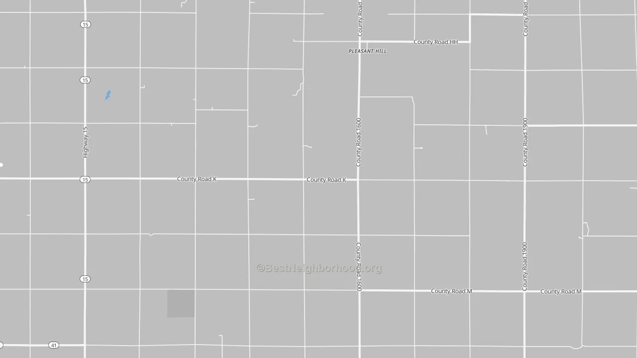 Walk Grade map of Pleasant Hill, NE, walkable areas in green and car-dependent areas in red