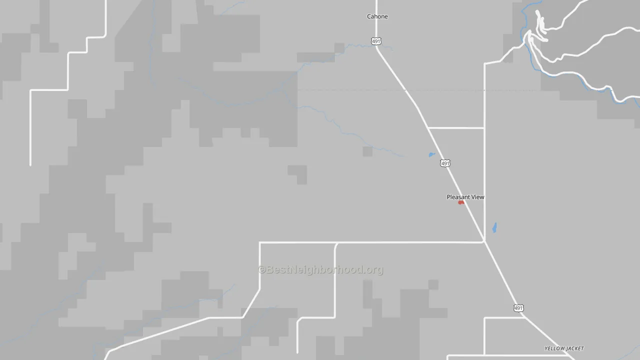 Walk Grade map of Pleasant View, CO, walkable areas in green and car-dependent areas in red