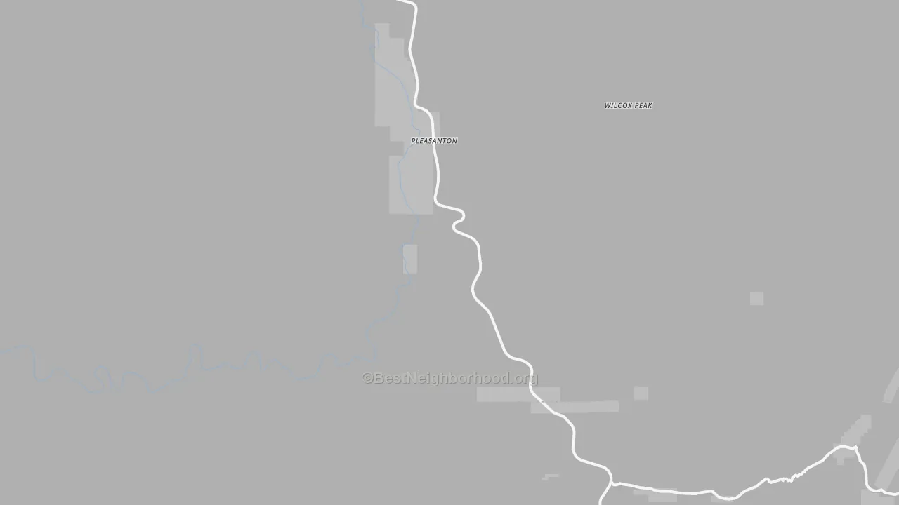 Walk Grade map of Pleasanton, NM, walkable areas in green and car-dependent areas in red