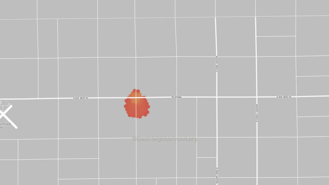 Walk Grade map of Plevna, IN, walkable areas in green and car-dependent areas in red