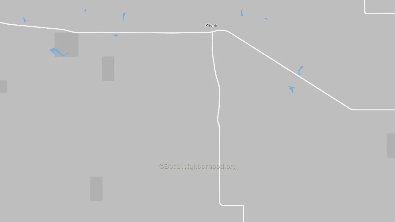 Walk Grade map of Plevna, MT, walkable areas in green and car-dependent areas in red