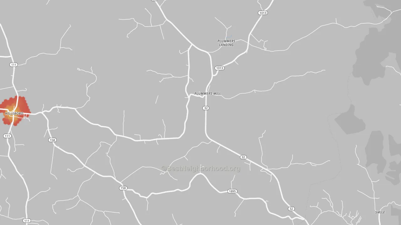Walk Grade map of Plummers Mill, KY, walkable areas in green and car-dependent areas in red