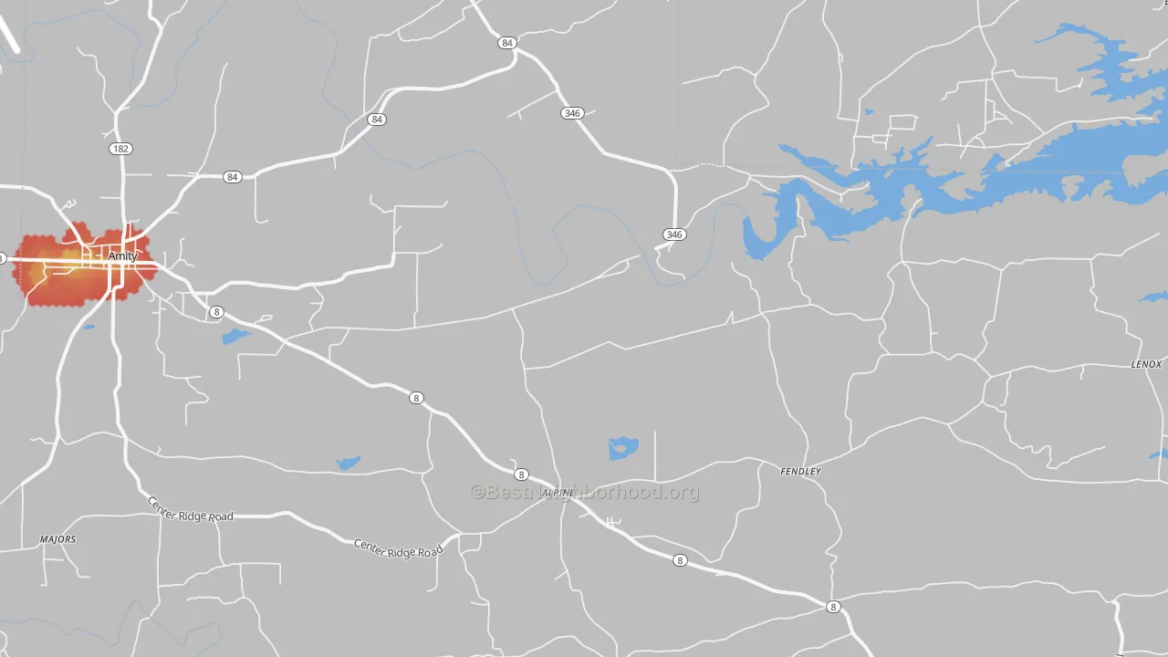 Walk Grade map of Point Cedar, AR, walkable areas in green and car-dependent areas in red