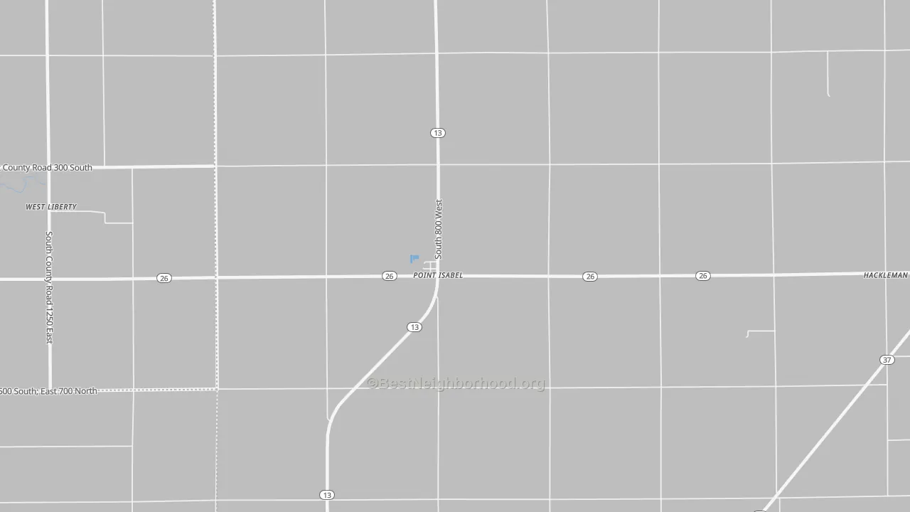 Walk Grade map of Point Isabel, IN, walkable areas in green and car-dependent areas in red