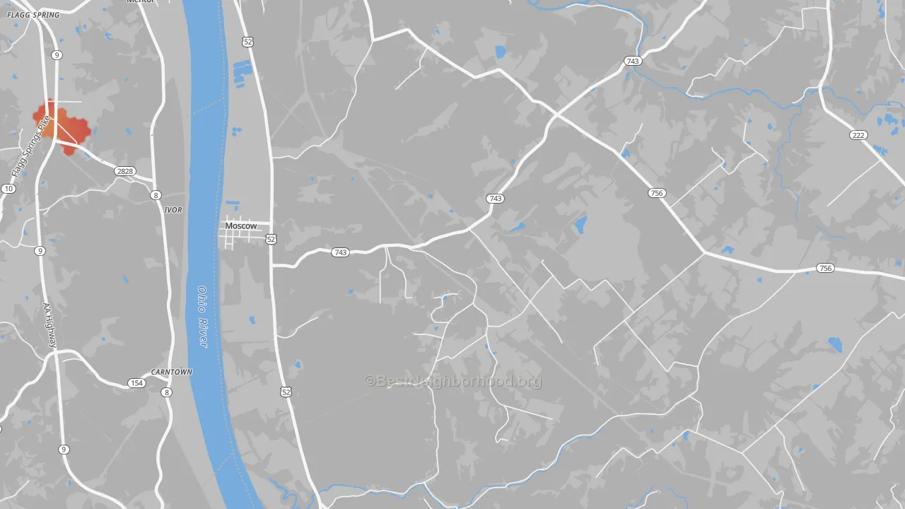 Walk Grade map of Point Isabel, OH, walkable areas in green and car-dependent areas in red