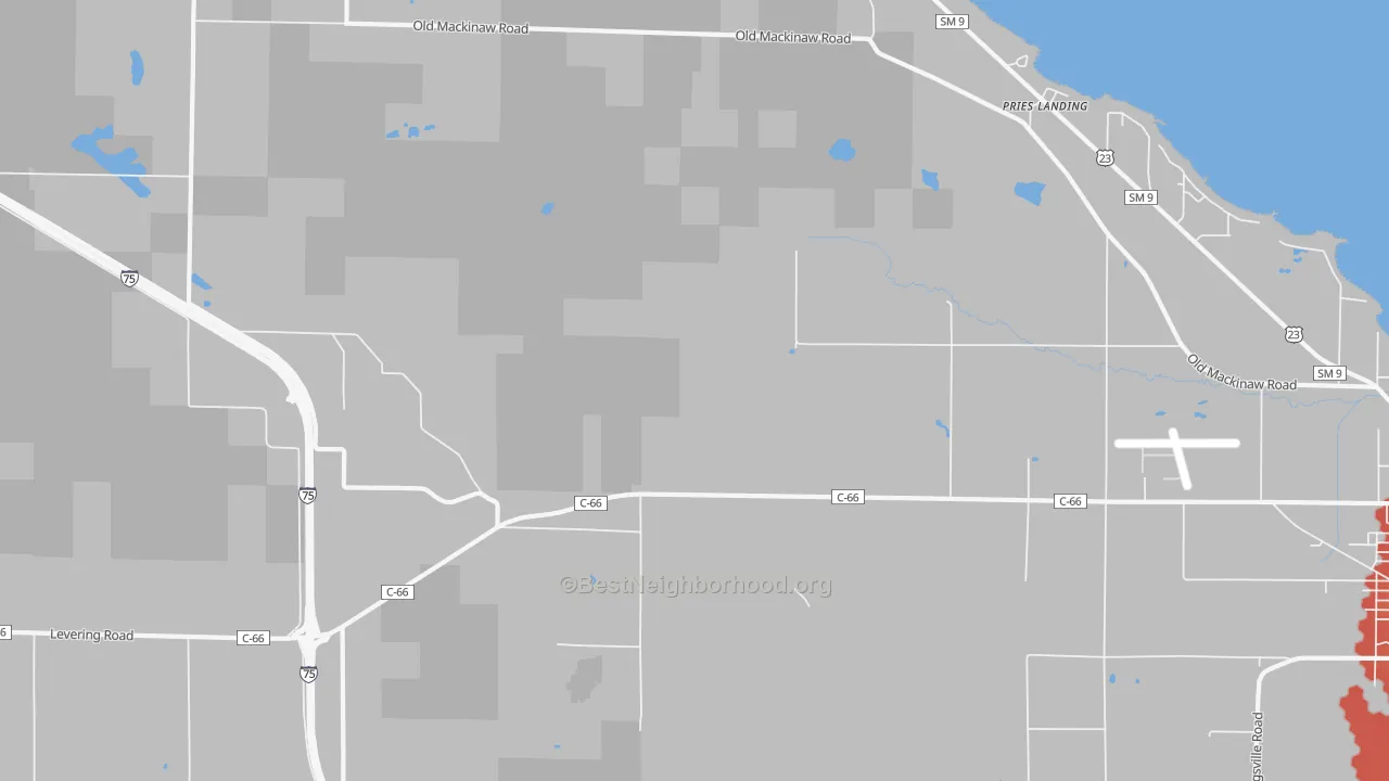 Walk Grade map of Point Nipigon, MI, walkable areas in green and car-dependent areas in red
