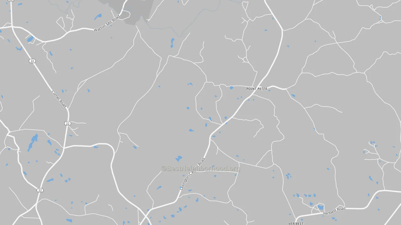 Walk Grade map of Point Peter, GA, walkable areas in green and car-dependent areas in red
