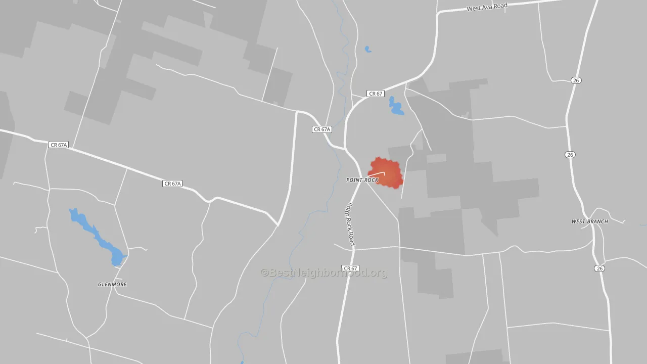 Walk Grade map of Point Rock, NY, walkable areas in green and car-dependent areas in red