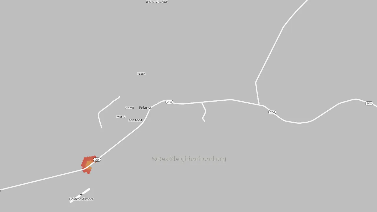 Walk Grade map of Polacca, AZ, walkable areas in green and car-dependent areas in red