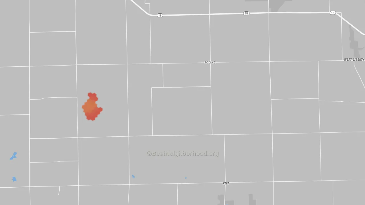 Walk Grade map of Poling, IN, walkable areas in green and car-dependent areas in red