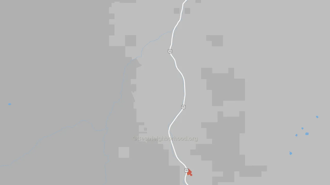 Walk Grade map of Pollock, ID, walkable areas in green and car-dependent areas in red