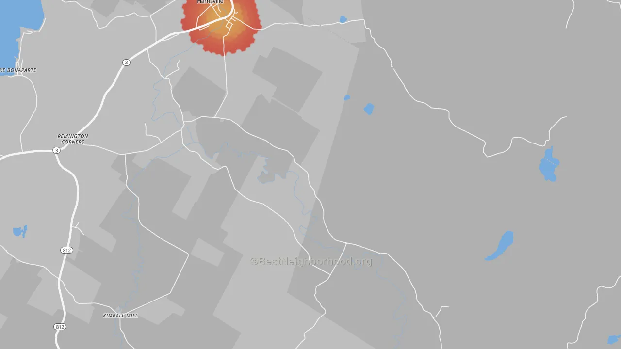 Walk Grade map of Pond Settlement, NY, walkable areas in green and car-dependent areas in red