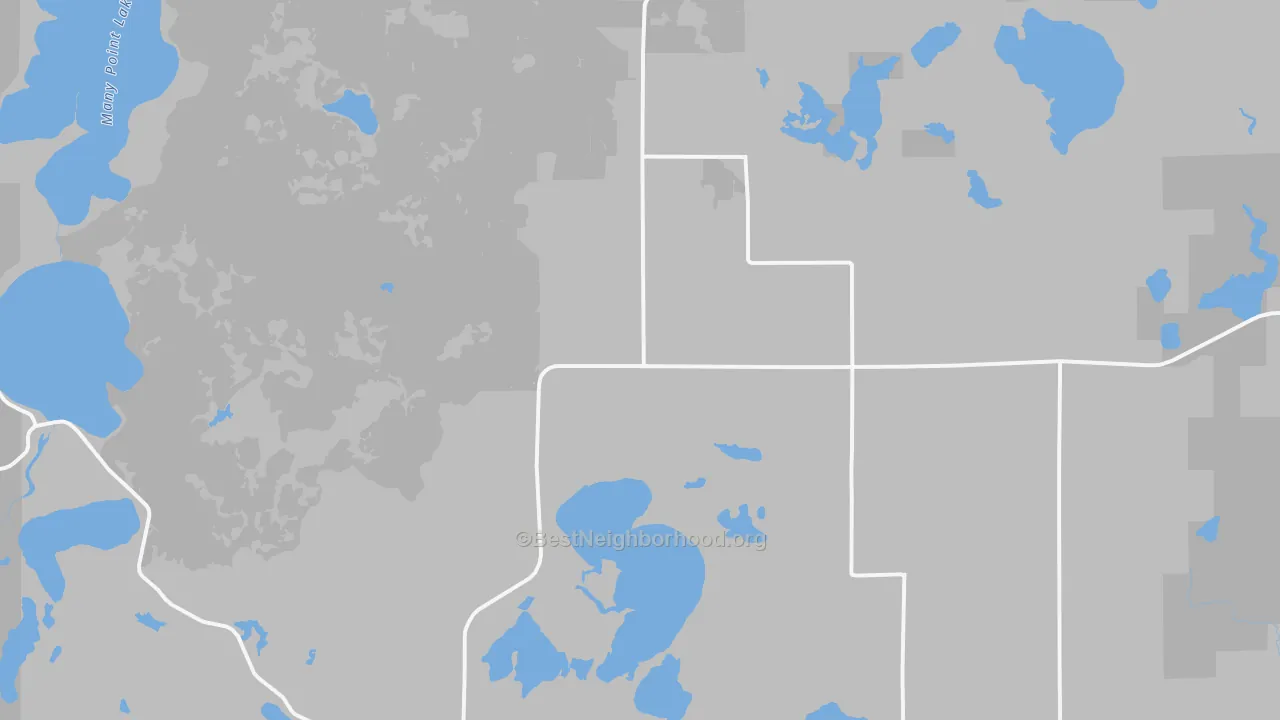 Walk Grade map of Ponsford, MN, walkable areas in green and car-dependent areas in red