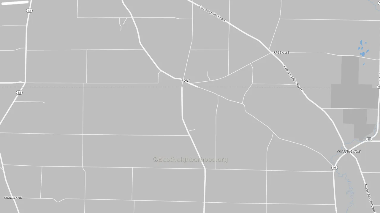 Walk Grade map of Pont, PA, walkable areas in green and car-dependent areas in red